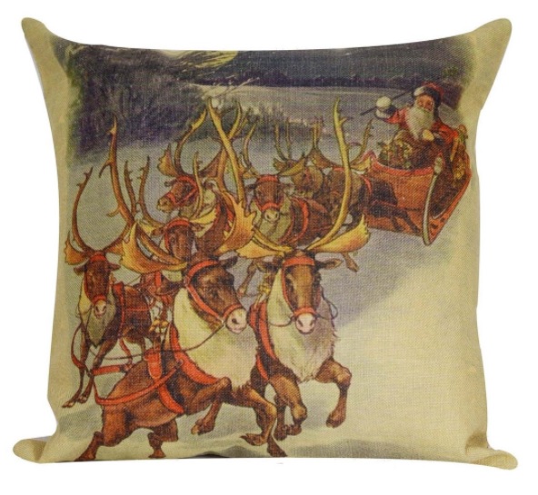 Golden Hill Studio 18" Brown and Beige Santa Claus with Reindeer Christmas Throw Pillow with Insert