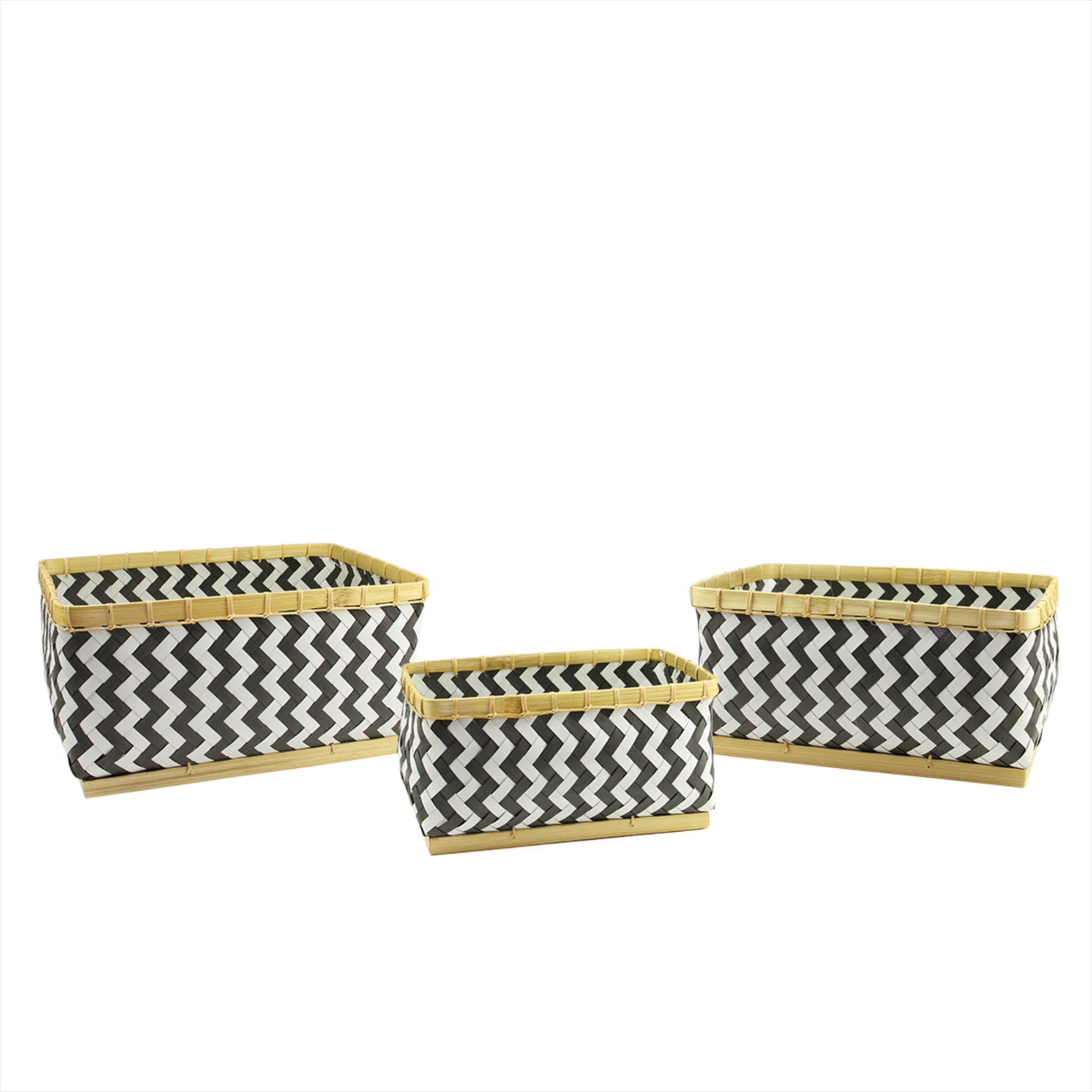 Kaemingk Set of 3 Black and White Chevron Pattern Rectangular Baskets 18"