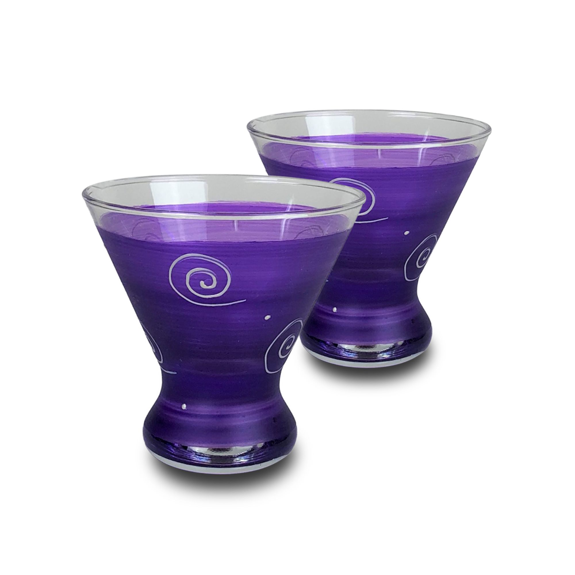 Crafted Creations Set of 2 Purple and White Hand Painted Cosmopolitan Wine Glasses 8.25 oz.