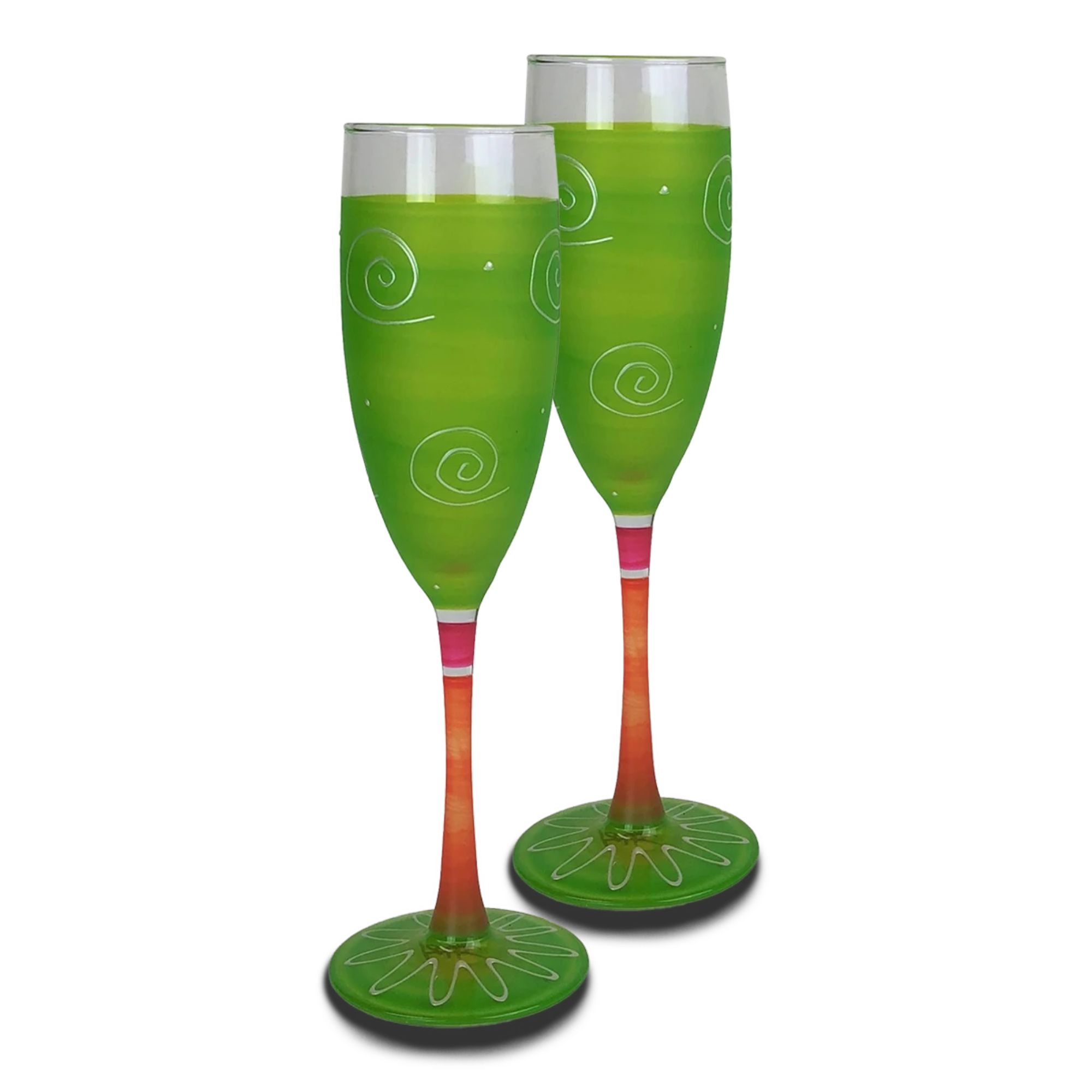 Golden Hill Studio Set of 2 Green and Orange Contemporary Hand Painted Wine Glasses 5.75 oz.