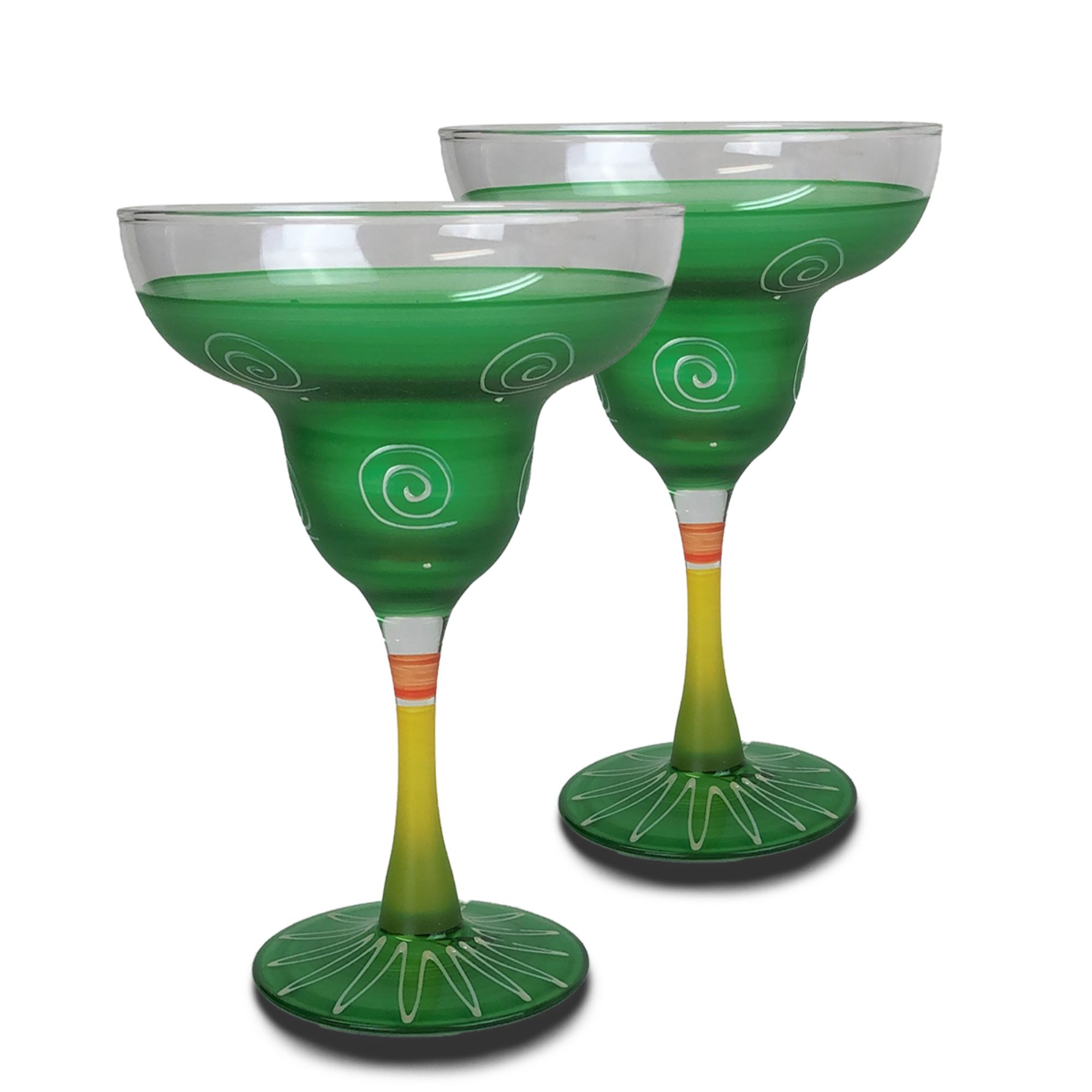 Golden Hill Studio Set of 2 Green and White Contemporary Hand Painted Wine Glasses 12 oz.
