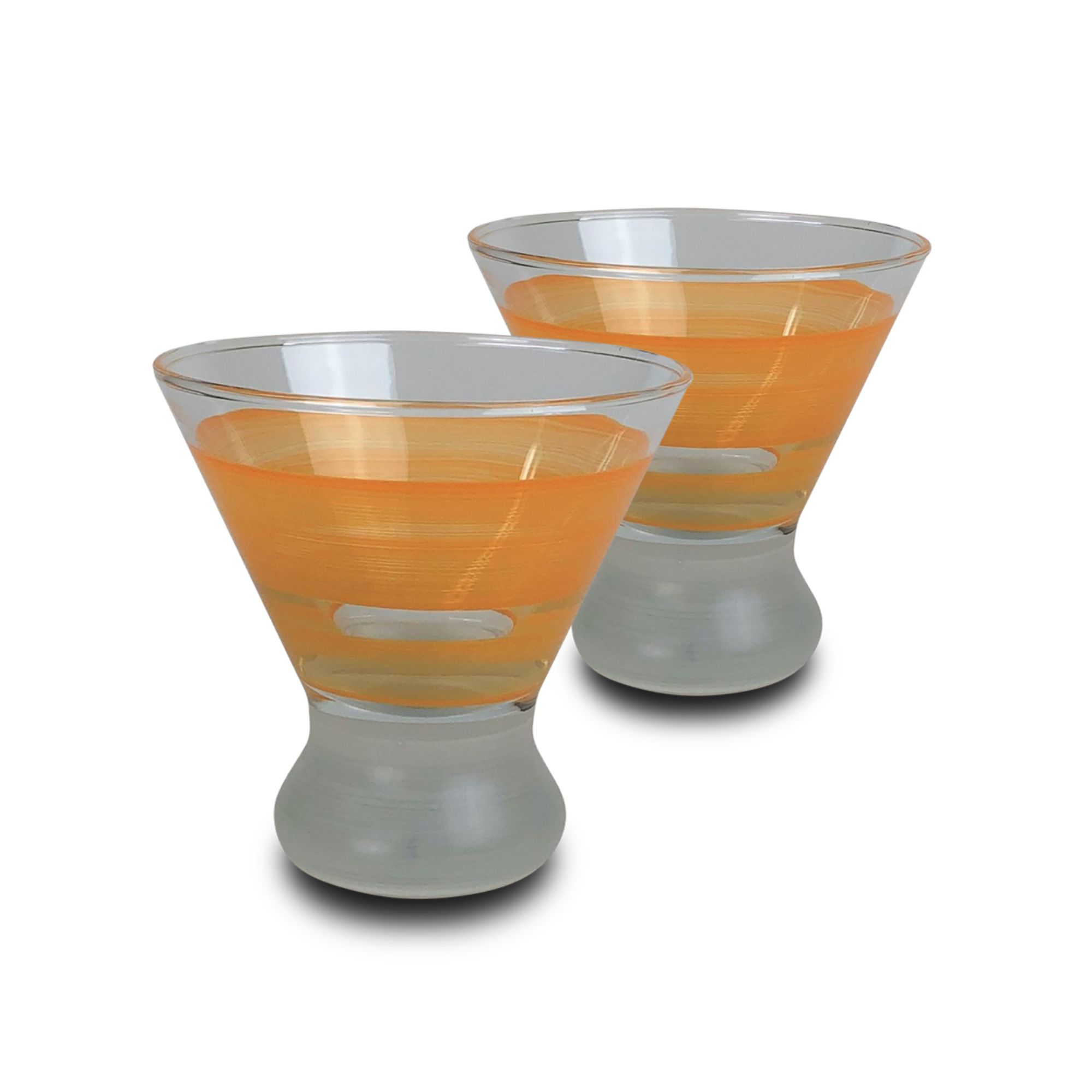 Golden Hill Studio Set of 2 Orange and Clear Striped Cosmopolitan Wine Glasses 8.25 oz.