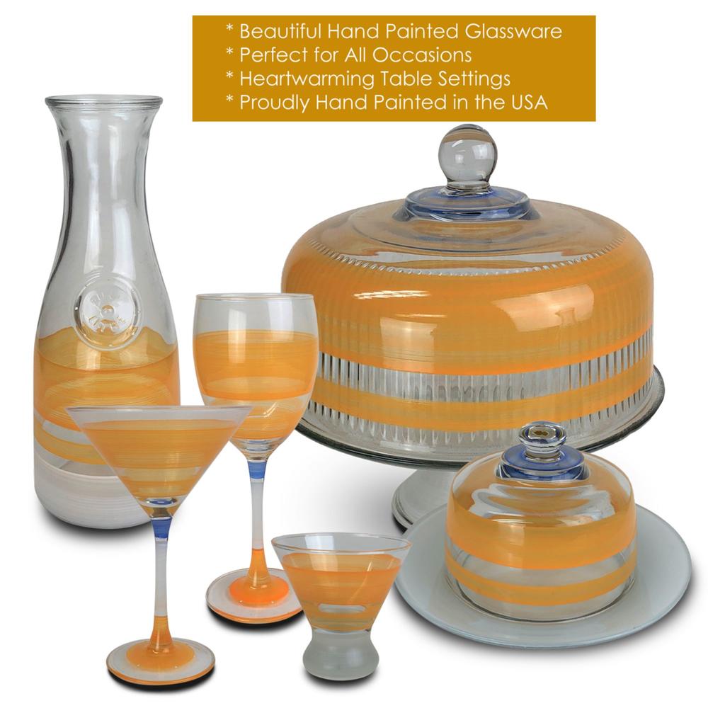 Golden Hill Studio Set of 2 Orange and Clear Retro Striped Wine Glasses 7.5 oz.