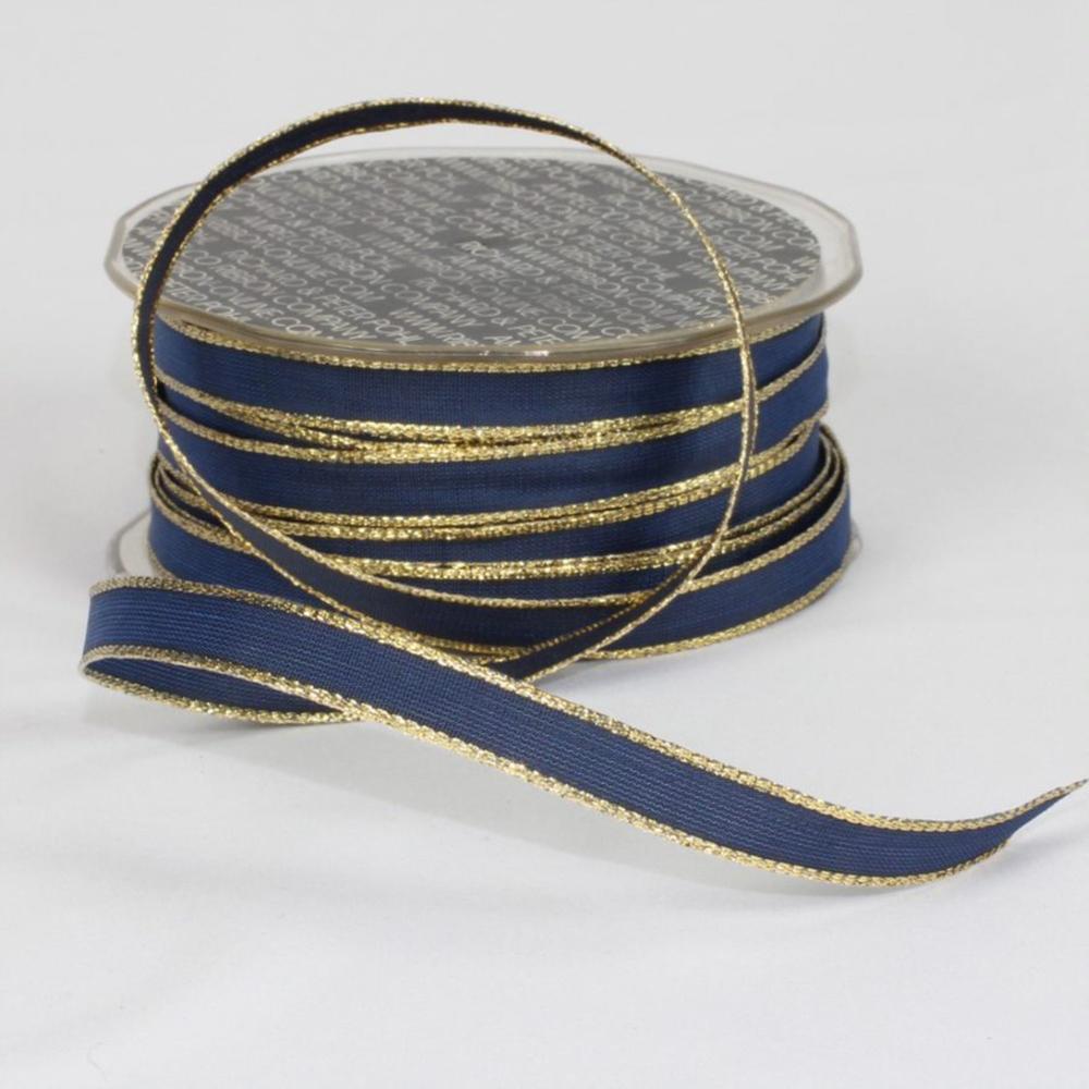 The Ribbon People Navy Blue and Gold French Wired Craft Ribbon 0.25" x 108 Yards