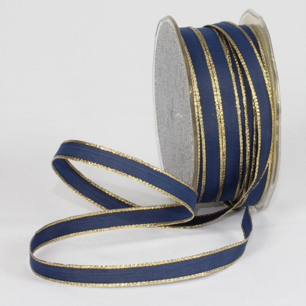The Ribbon People Navy Blue and Gold French Wired Craft Ribbon 0.25" x 108 Yards