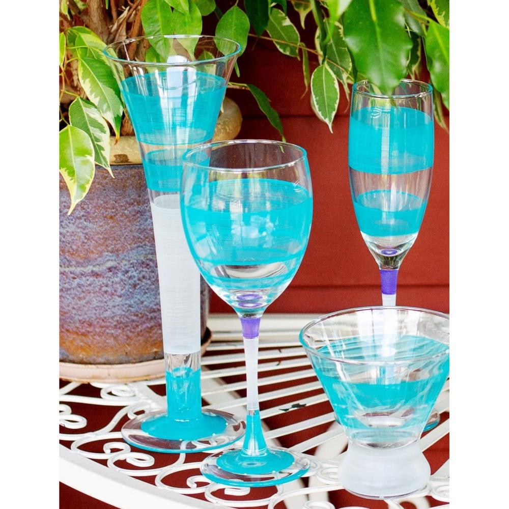 Golden Hill Studio Set of 2 Striped Light Blue and Clear Cosmopolitan Wine Glasses 8.25 oz.