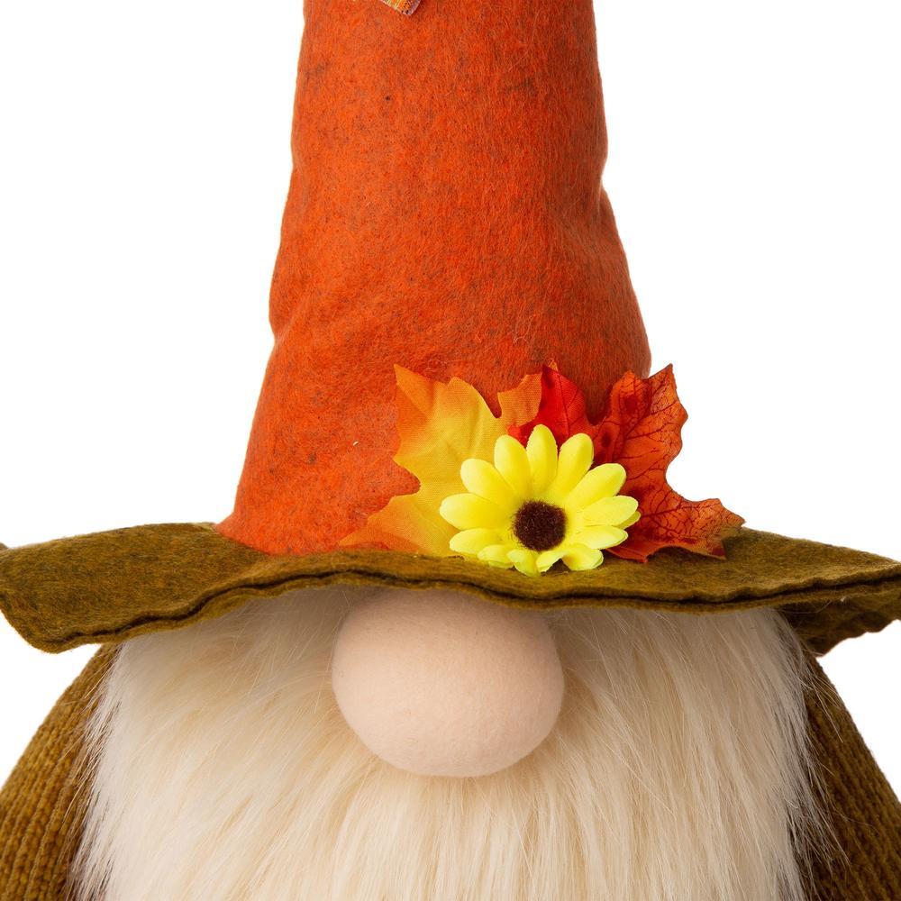 Glitzhome 24" Orange and Brown Gnome Standing Tabletop Autumn Figurine