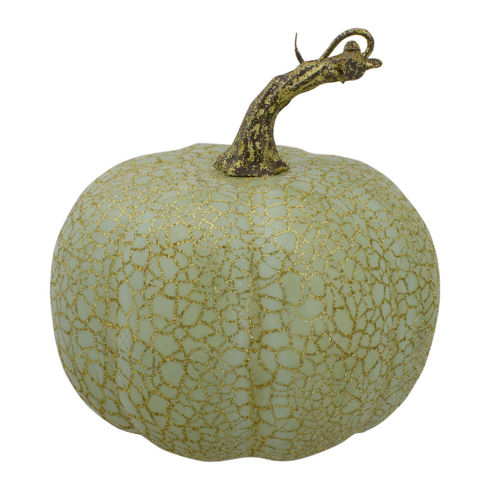 Northlight Set of 2 Green and Gold Crackle Fall Harvest Tabletop Thanksgiving Pumpkins, 5-Inch