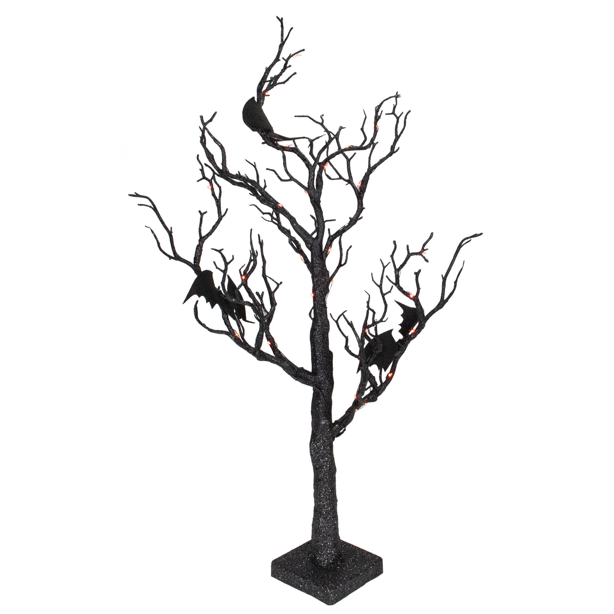 Northlight 26.5" LED Lighted Black Glittered Tabletop Halloween Tree with Bats - Orange Lights