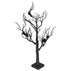 Northlight 34318905 26.5 in. Orange Light Black Glittered Battery Operated LED Tabletop Halloween Tree with Bats