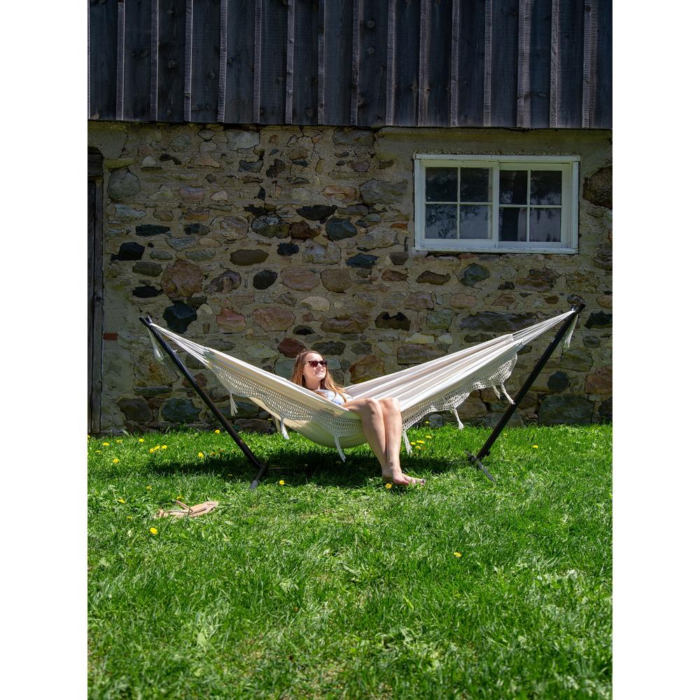 The Hamptons Collection 110” White Brazilian Style Hammock with a Steel Hammock Stand