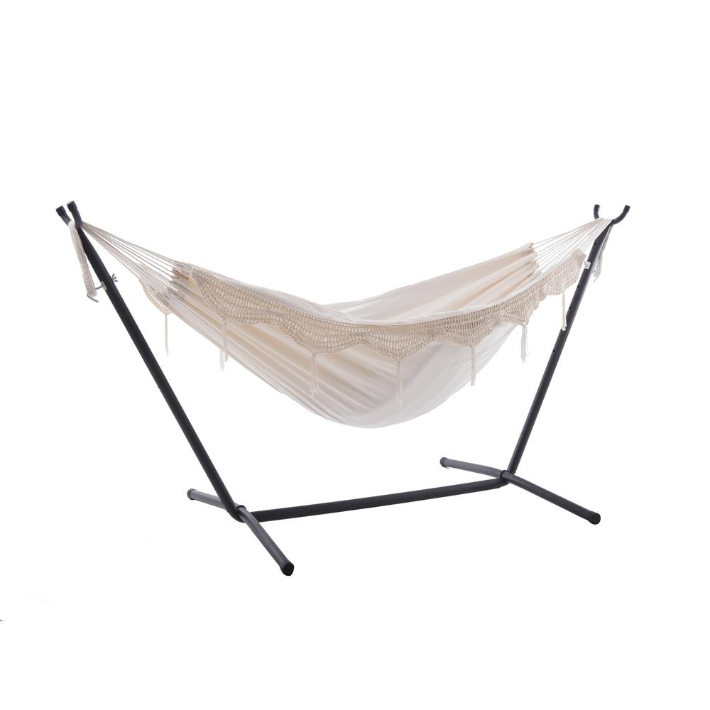 The Hamptons Collection 110” White Brazilian Style Hammock with a Steel Hammock Stand