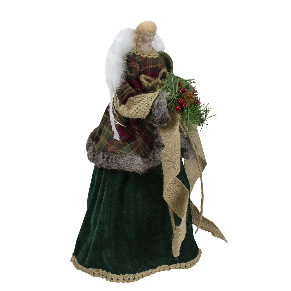 Northlight 18" Red and Green Angel in a Dress Christmas Tree Topper Accented with Holly Berries - Unlit