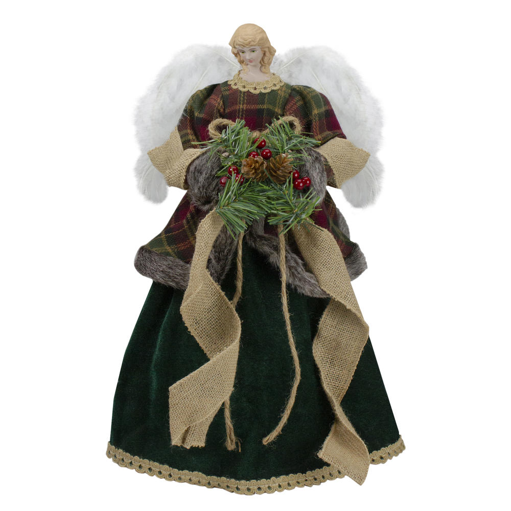 Northlight 18" Red and Green Angel in a Dress Christmas Tree Topper Accented with Holly Berries - Unlit
