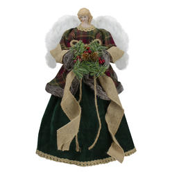 Northlight 34308691 18 in. Red & Green Angel Dress Christmas Tree Topper Accented with Holly Berries