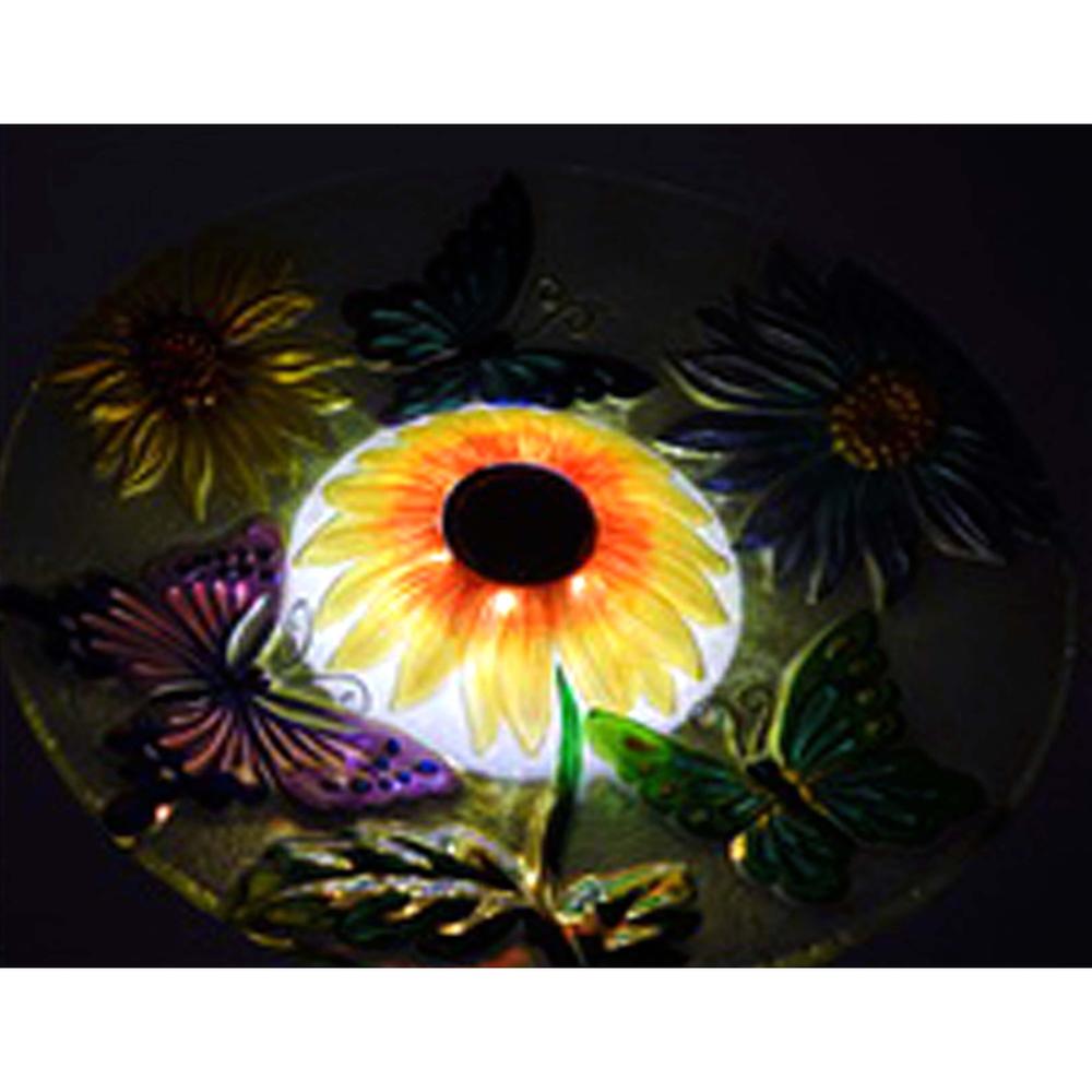 Hi-Line Gifts 21" Orange and Blue Floral Outdoor Solar Butterfly Birdbath