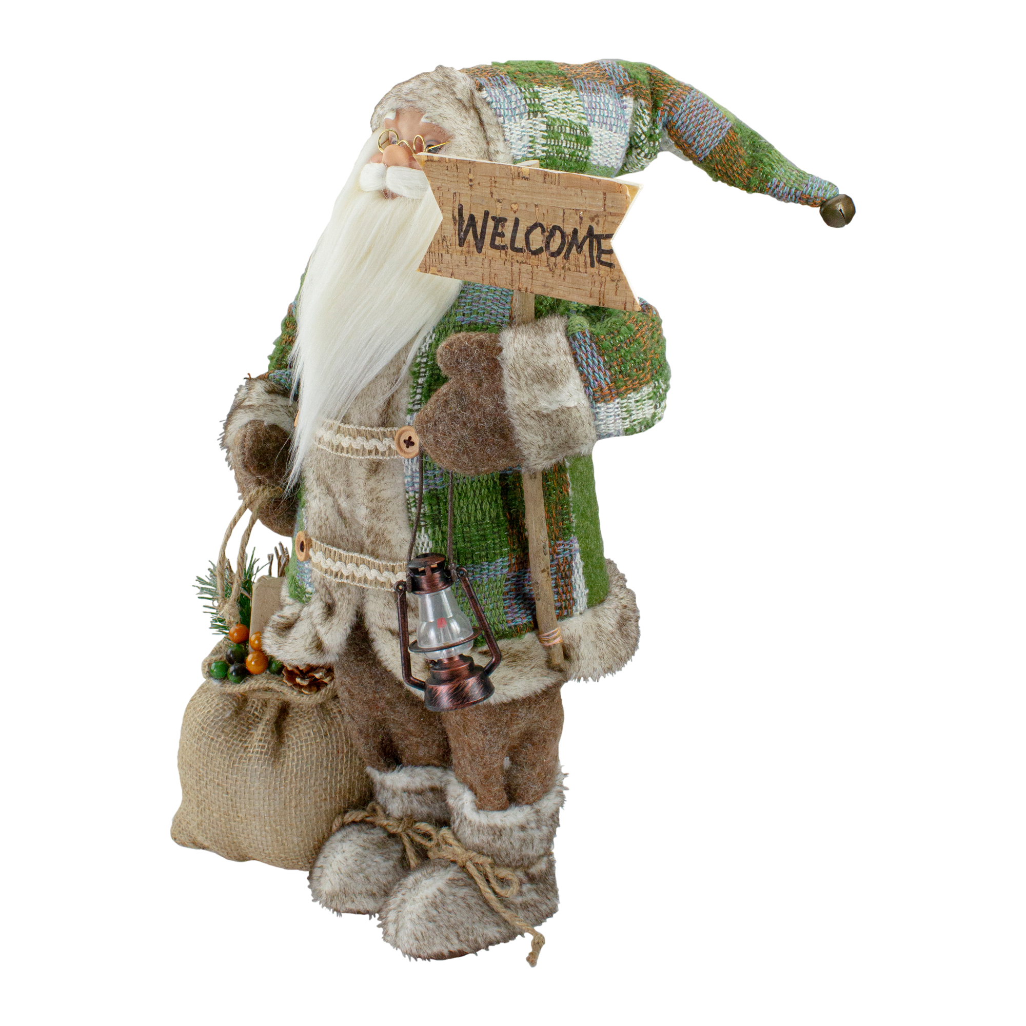Northlight 18" Standing Santa Christmas Figure Carrying a Welcome Sign