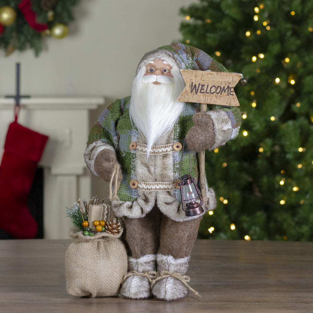 Northlight 18" Standing Santa Christmas Figure Carrying a Welcome Sign