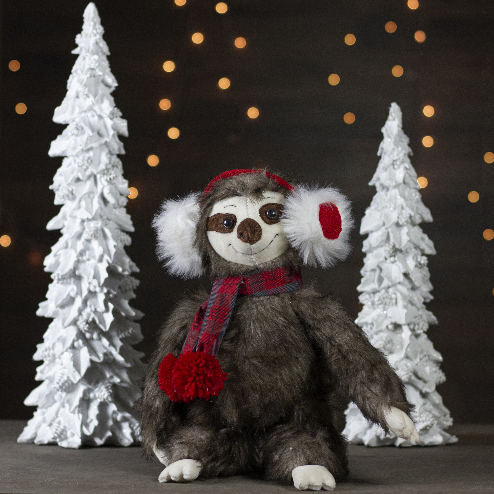 Northlight 12-Inches Plush Brown Sitting Sloth Christmas Tabletop Decoration