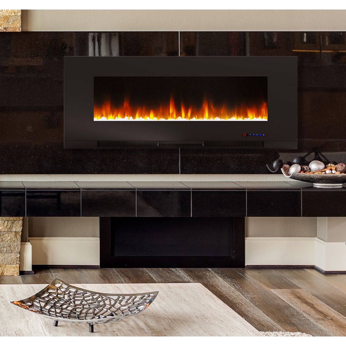 Outdoor Living and Style 50" Black Modern Style Rectangular Paramount Mirage Recessed Electric Fireplace