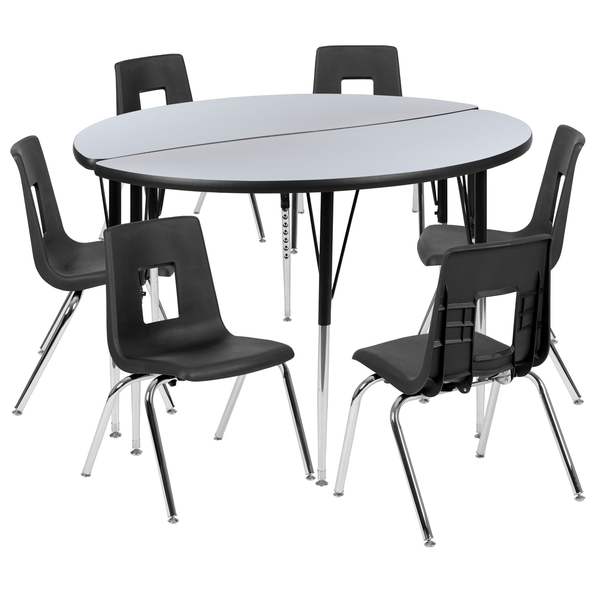 Flash Furniture XU-GRP-18CH-A48-HCIRC-GY-T-A-GG 47.5 in. Circle Wave Flexible Laminate Activity Table Set with 18 in. Student Stack Chairs&#44;