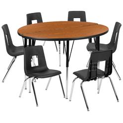 Flash Furniture XU-GRP-18CH-A48-HCIRC-OAK-T-A-GG 47.5 in. Circle Wave Flexible Laminate Activity Table Set with 18 in. Student Stack Chairs&#44;