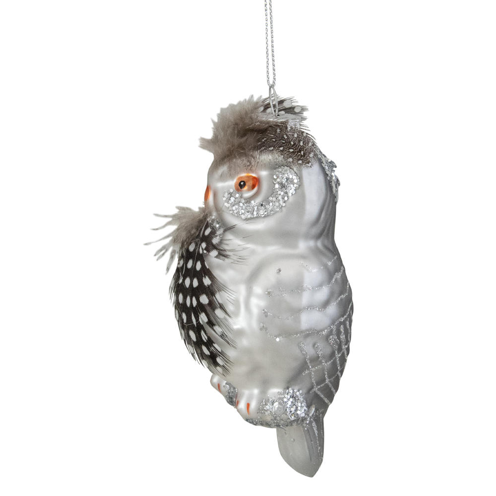 Northlight 5" Silver and Brown Glass Snow Owl Christmas Ornament