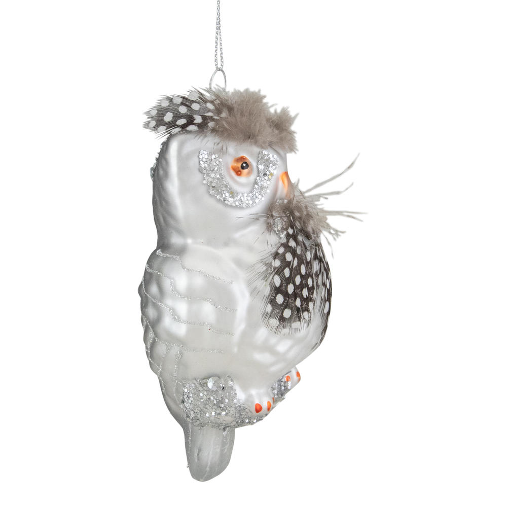 Northlight 5" Silver and Brown Glass Snow Owl Christmas Ornament