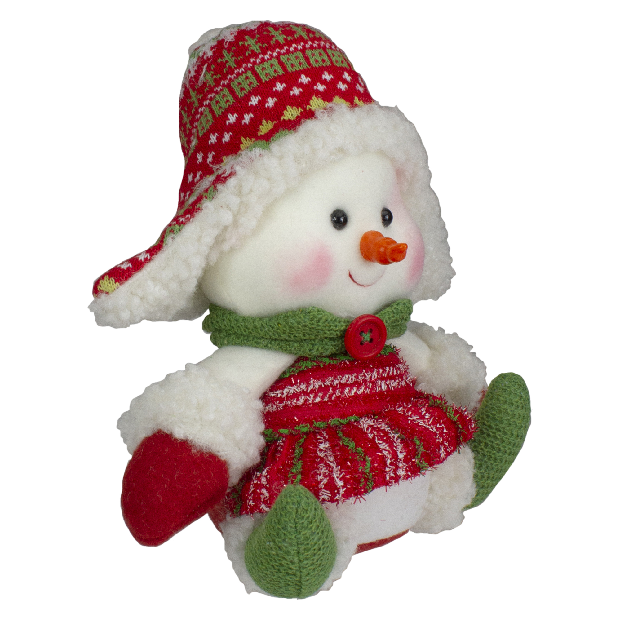 Northlight 8" Red and Green Sitting Snowman Girl Christmas Figure