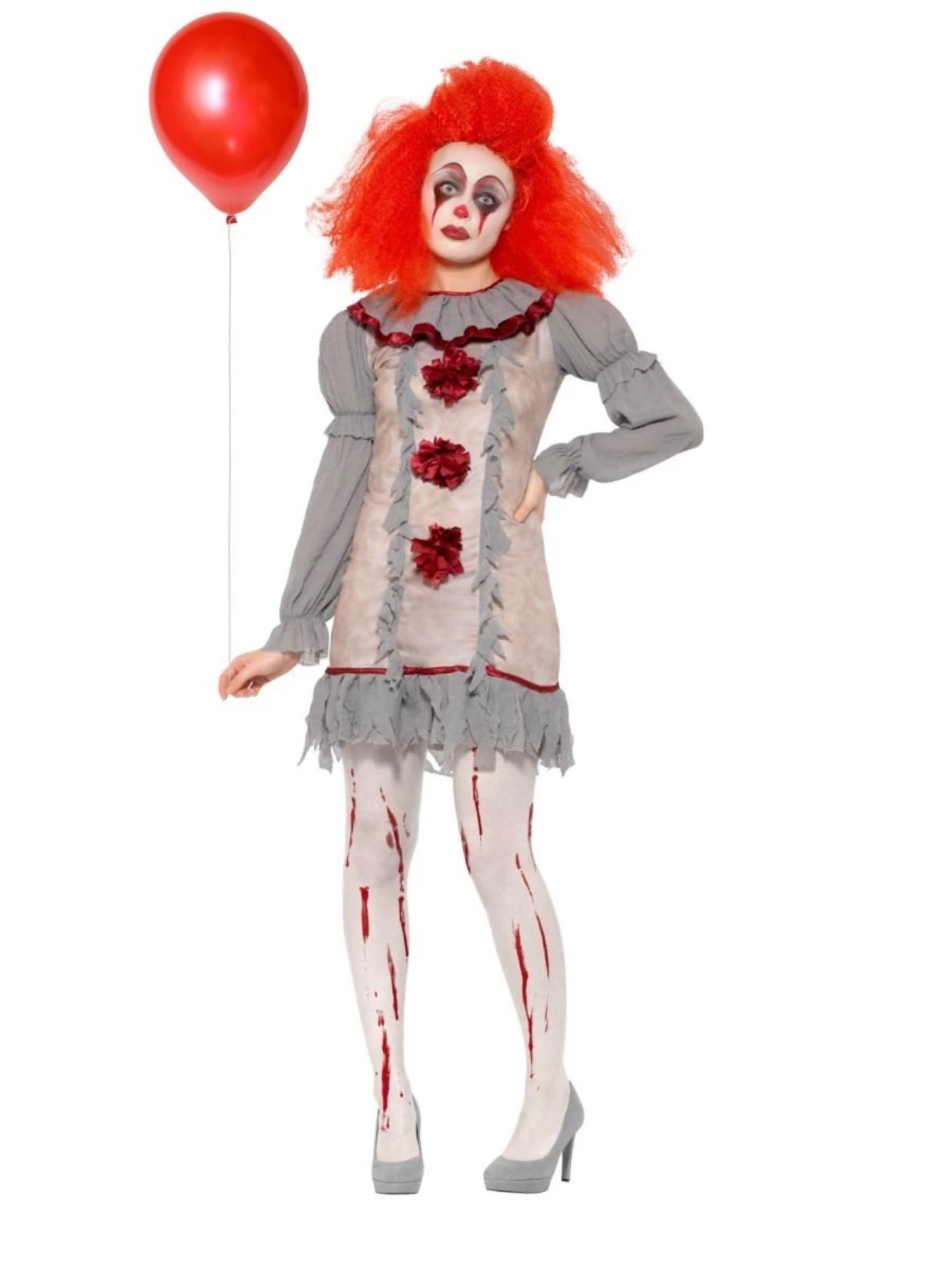 Smiffys 49" Gray and Red Clown Cirque Sinister Women Adult Halloween Costume - Large