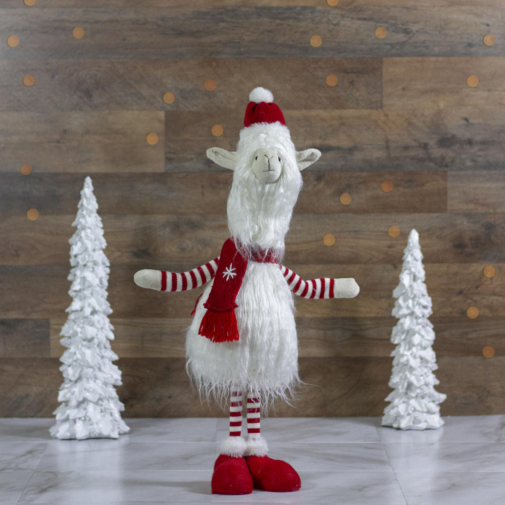 Northlight 26-Inch Plush Red and White Standing Llama Table Top Christmas Decoration