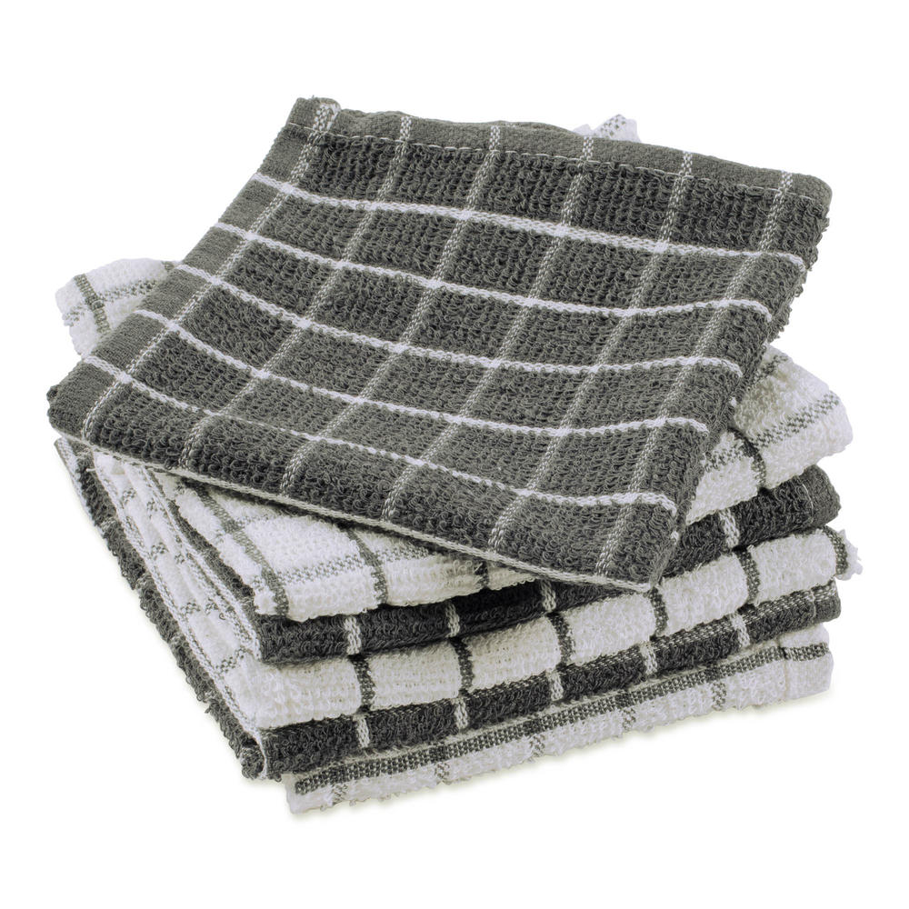 Contemporary Home Living Set of 6 Gray and White Square Assorted Microfiber Absorbent Dishcloth 12"