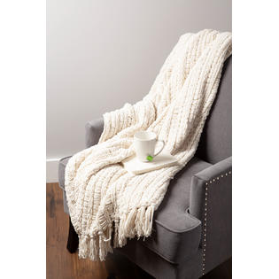Contemporary Home Living Cream White Solid Woven Knitted Fringed Contemporary Home Living Cream White Solid Woven Knitted Fringed