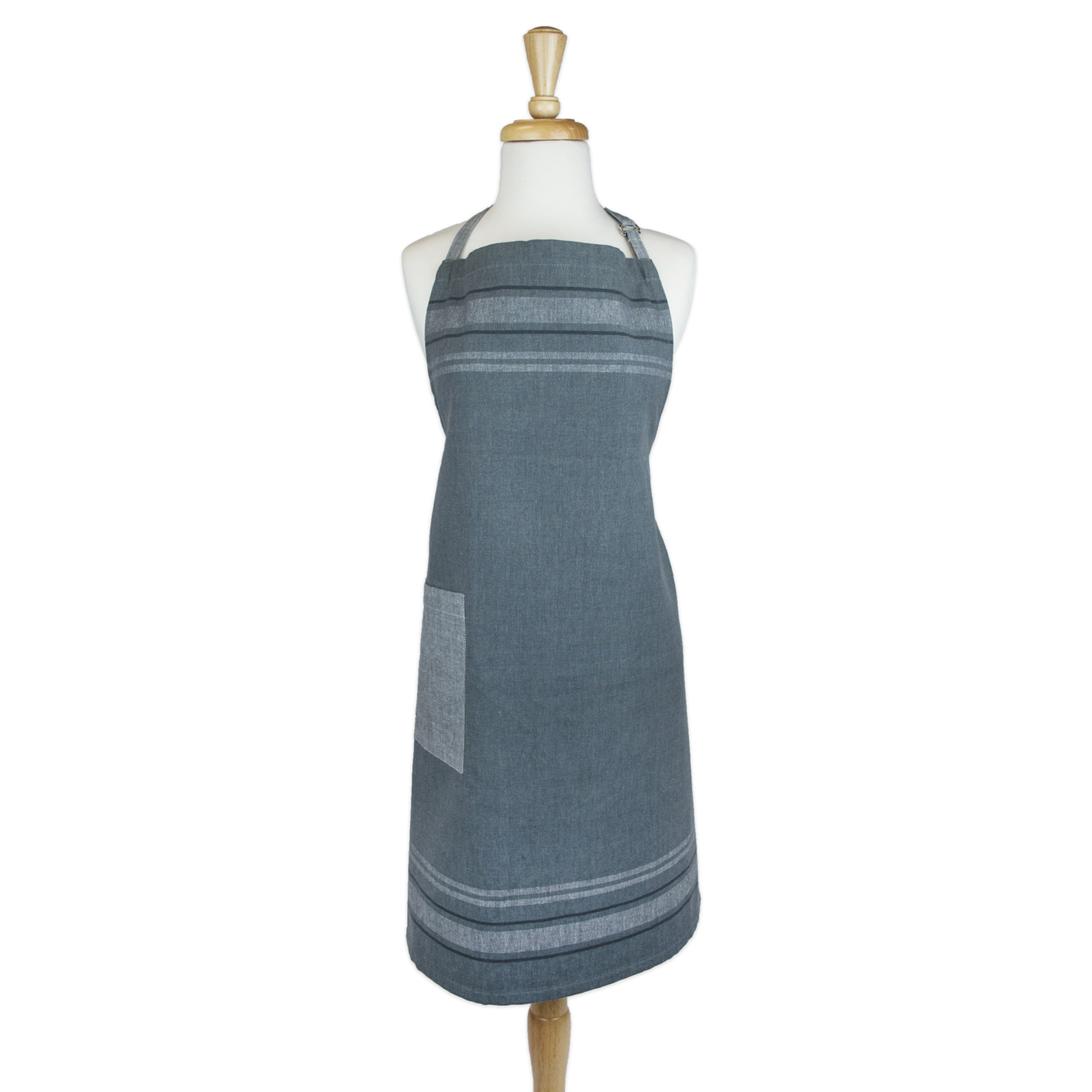 CC Home Furnishings 33" Gray and Blue Chambray French Stripe Chef's Apron with Adjustable Strap