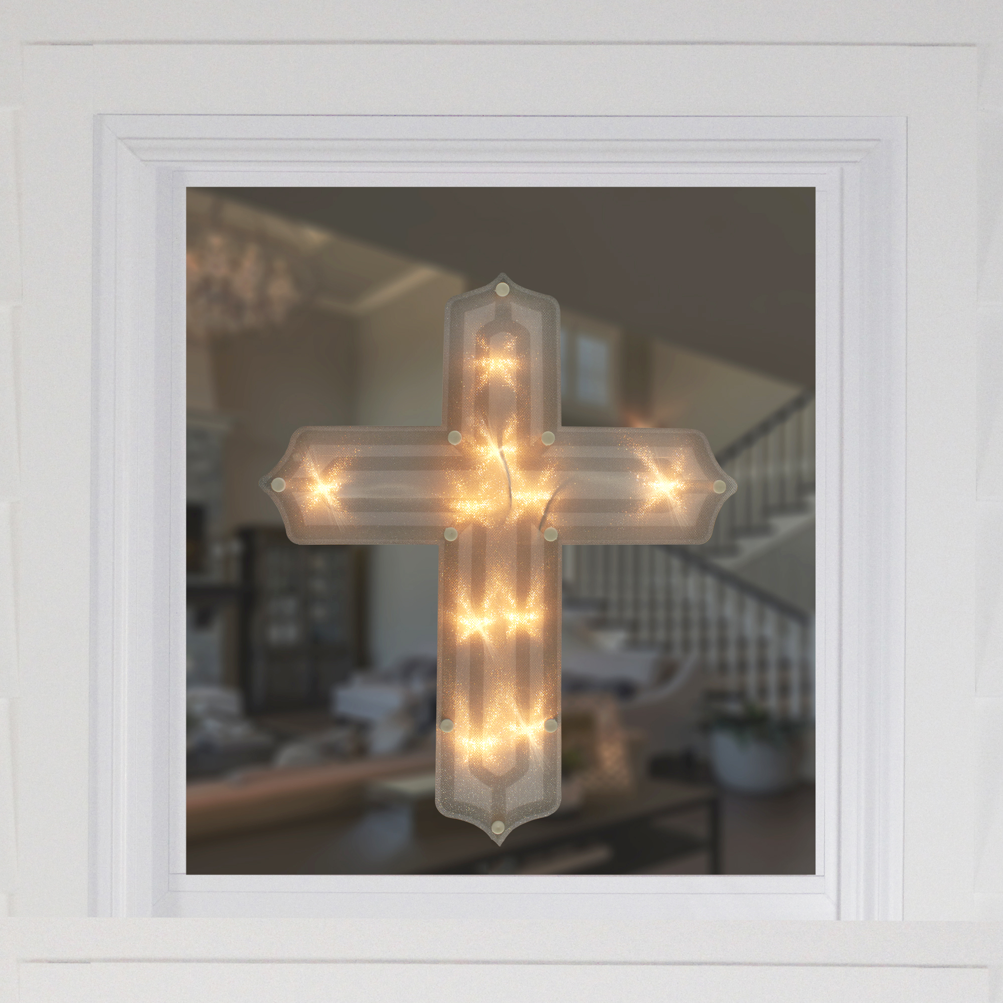Northlight 14" Lighted Religious Cross Easter Window Silhouette Decoration