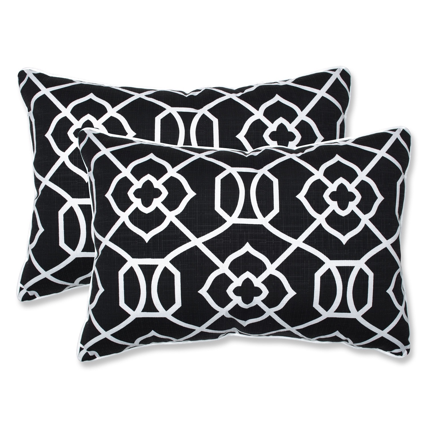 CC Outdoor Living Set of 2 Graceful White Lattice Outdoor Corded Throw Pillows 24.5"