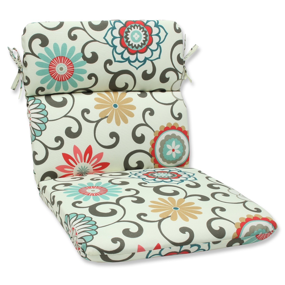 Pillow Perfect 40.5" Brown and White Floral Outdoor Patio Rounded Chair Cushion