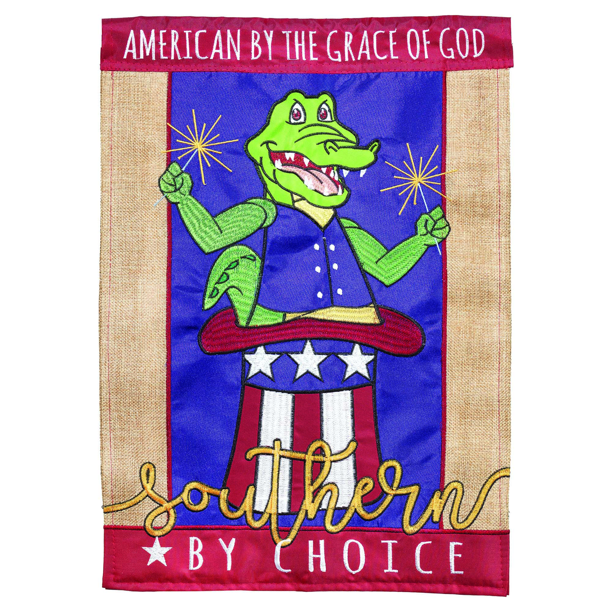 Contemporary Home Living Red and Blue 4th of July Alligator Double Applique Outdoor Garden Flag 18" x 13"