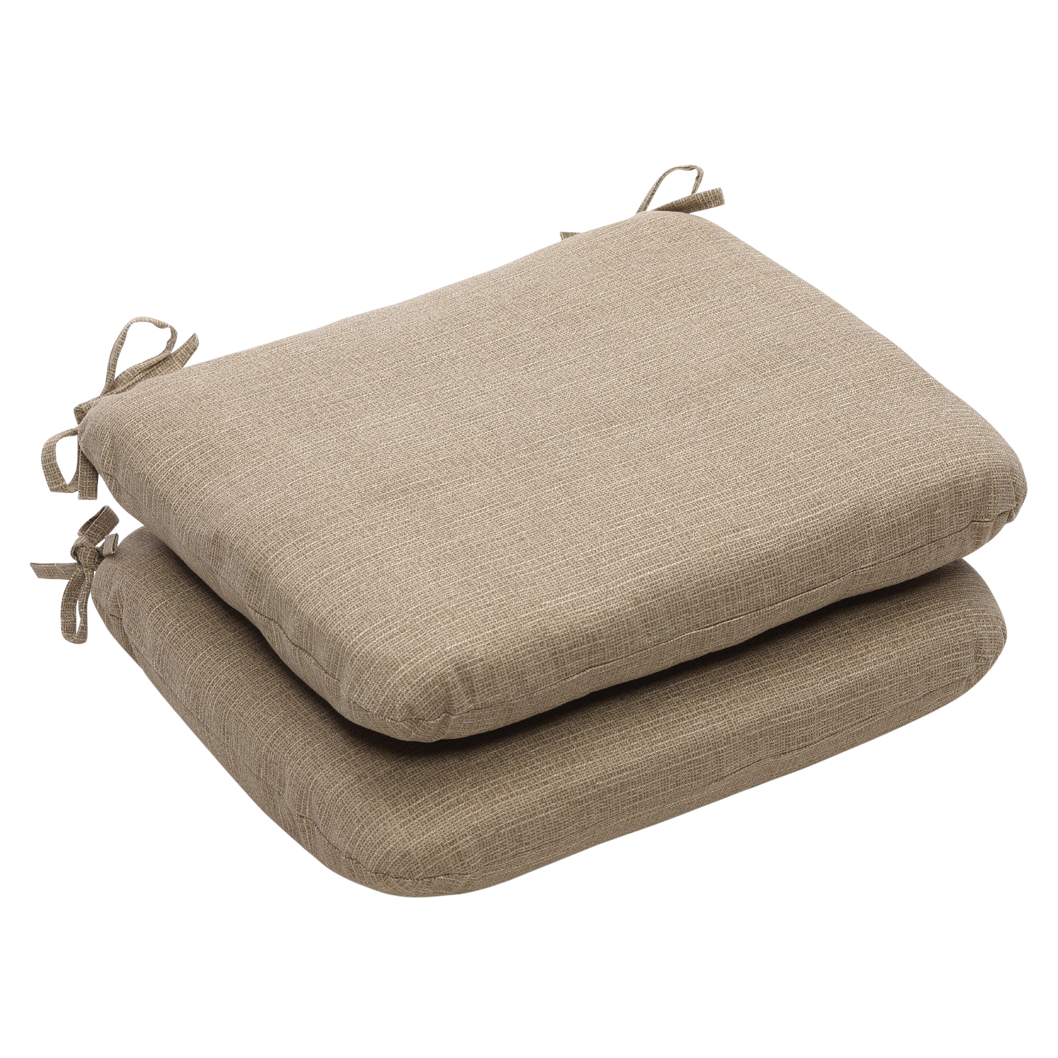 CC Outdoor Living Set of 2 Eco-Friendly Textured Taupe Rounded Outdoor Seat Cushions 18.5"