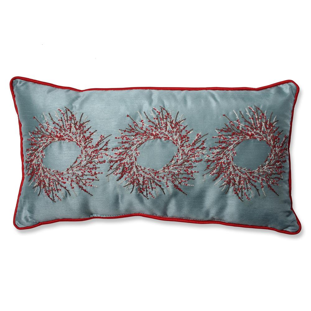 CC Home Furnishings 18.5 Blue Christmas Wreath Embroidered Indoor Rectangular Throw Pillow