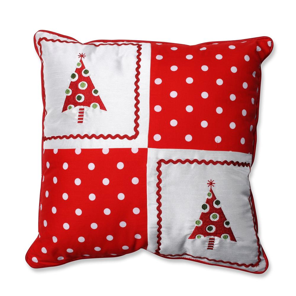 CC Outdoor Living 16.5" Red Holiday Pattern Christmas Tree Square Throw Pillow with Coordinating Trim