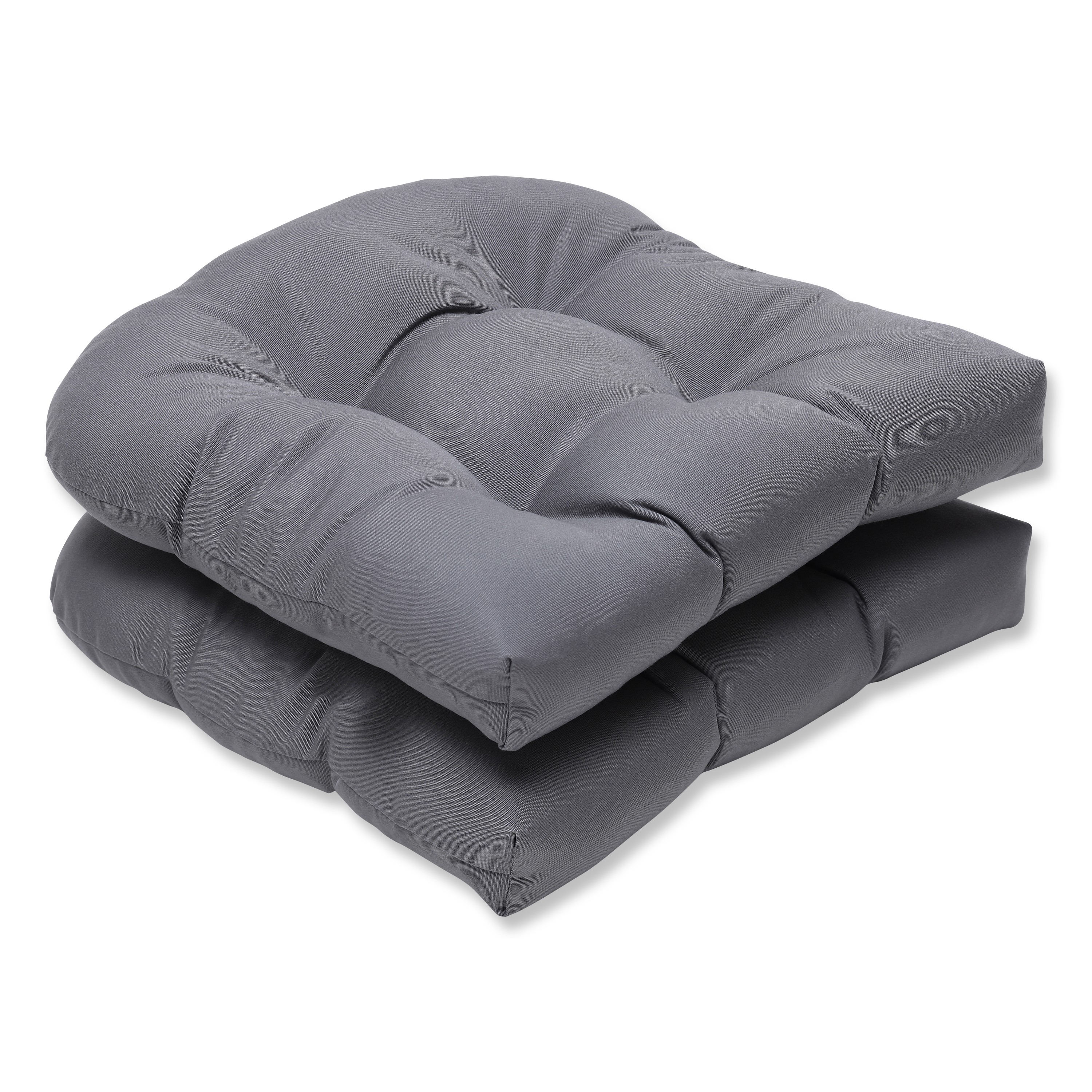 Pillow Perfect Set of 2 Gray Solid Tufted Outdoor Patio Wicker Seat Cushions 19"