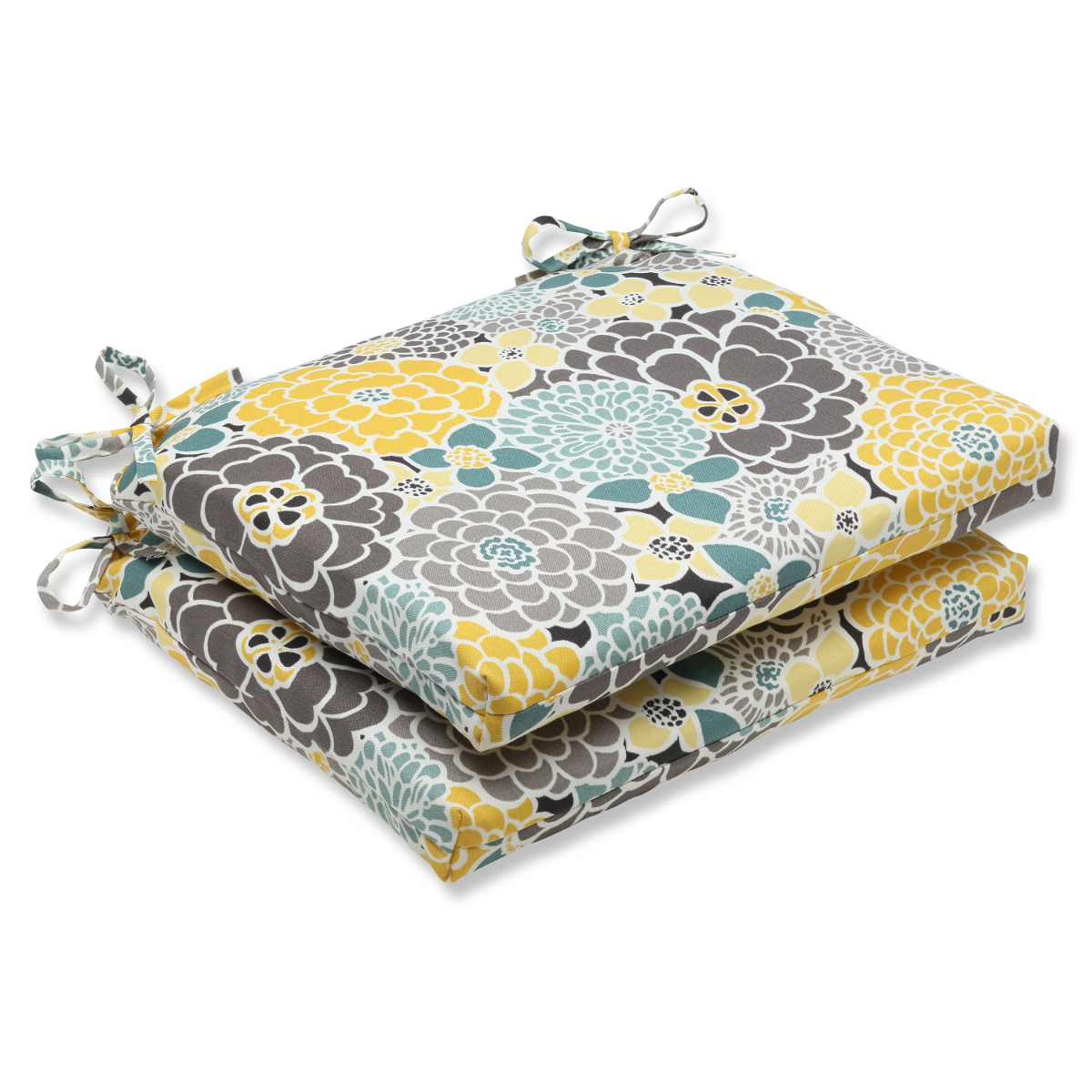 CC Outdoor Living Set of 2 Yellow, Blue and Gray Flor Grande Decorative Outdoor Patio Chair Cushions 18.5"