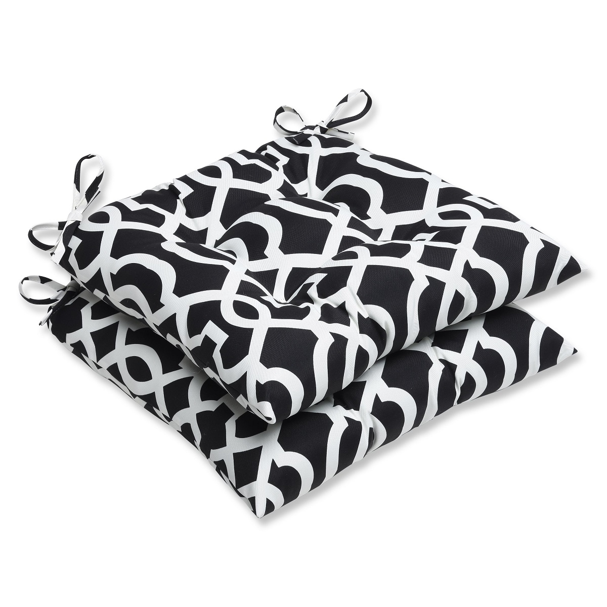 Pillow Perfect Set of 2 Black and White Outdoor Tufted Patio Chair Cushions 19"