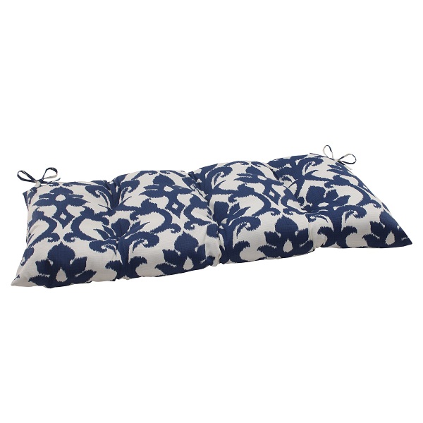 CC Outdoor Living 44" Navy Blue and White Floral Victorian Outdoor Patio Tufted Loveseat Cushion
