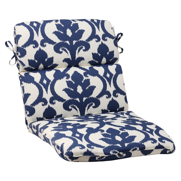 CC Outdoor Living 40.5" Navy Floral Victorian Outdoor Patio Rounded Chair Cushion with Ties