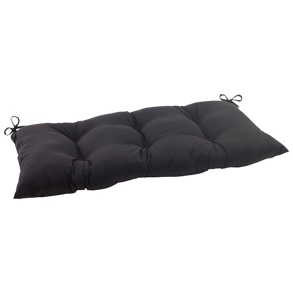 Pillow Perfect 44" Black Solid Outdoor Patio Tufted Loveseat Cushion