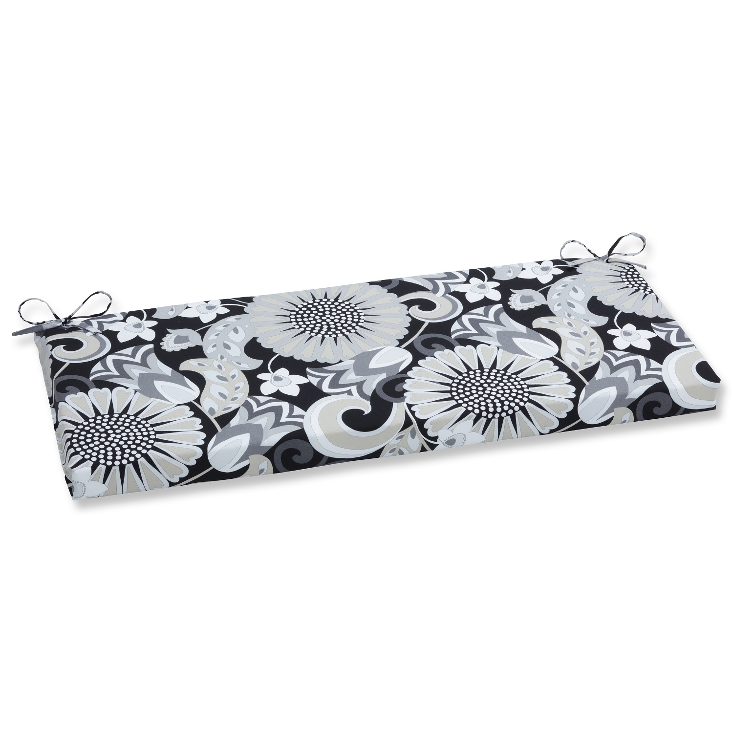 Pillow Perfect 45" Imperial Black and Gray Rectangular Floral Outdoor Patio Bench Cushion