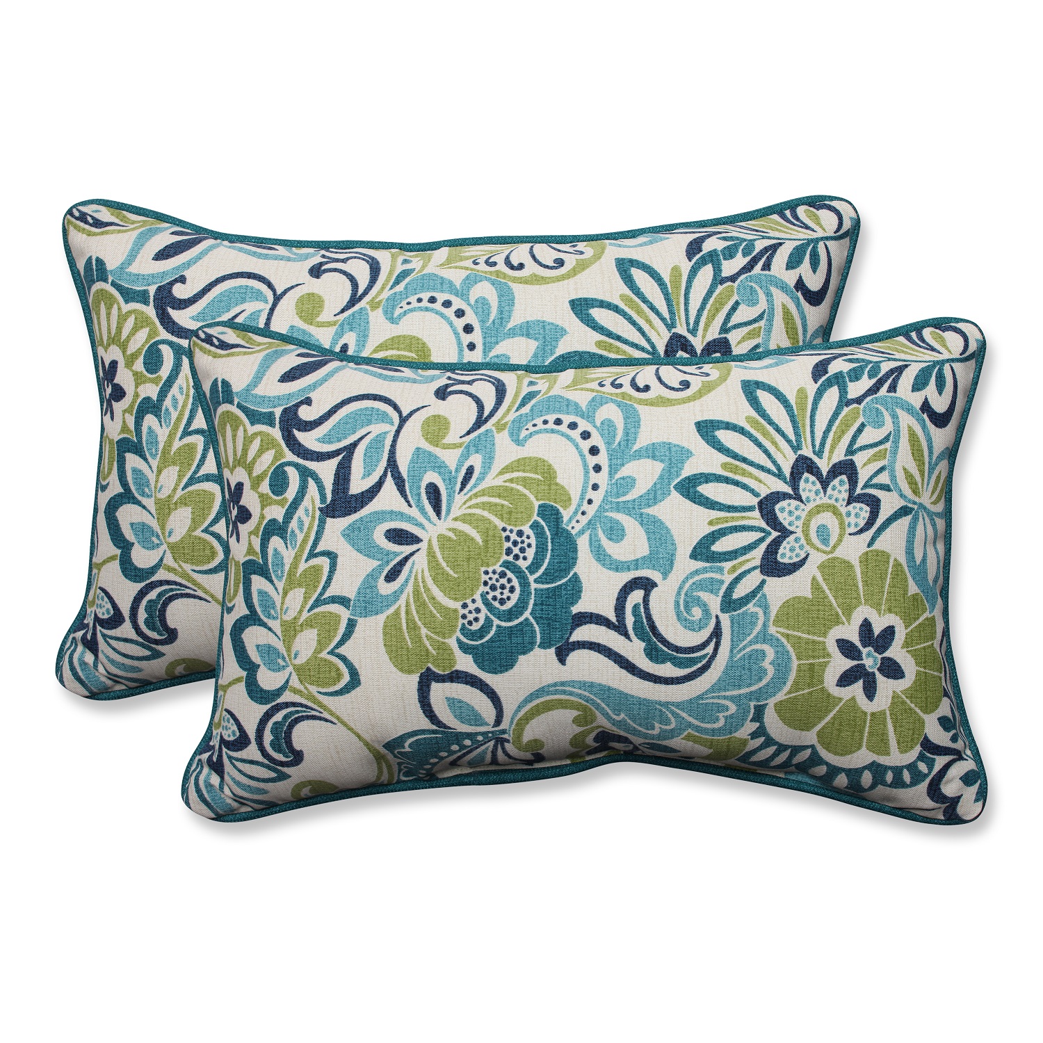 CC Outdoor Living Set of 2 Blue and Green Infinity Flower Outdoor Corded Throw Pillows 18.5"