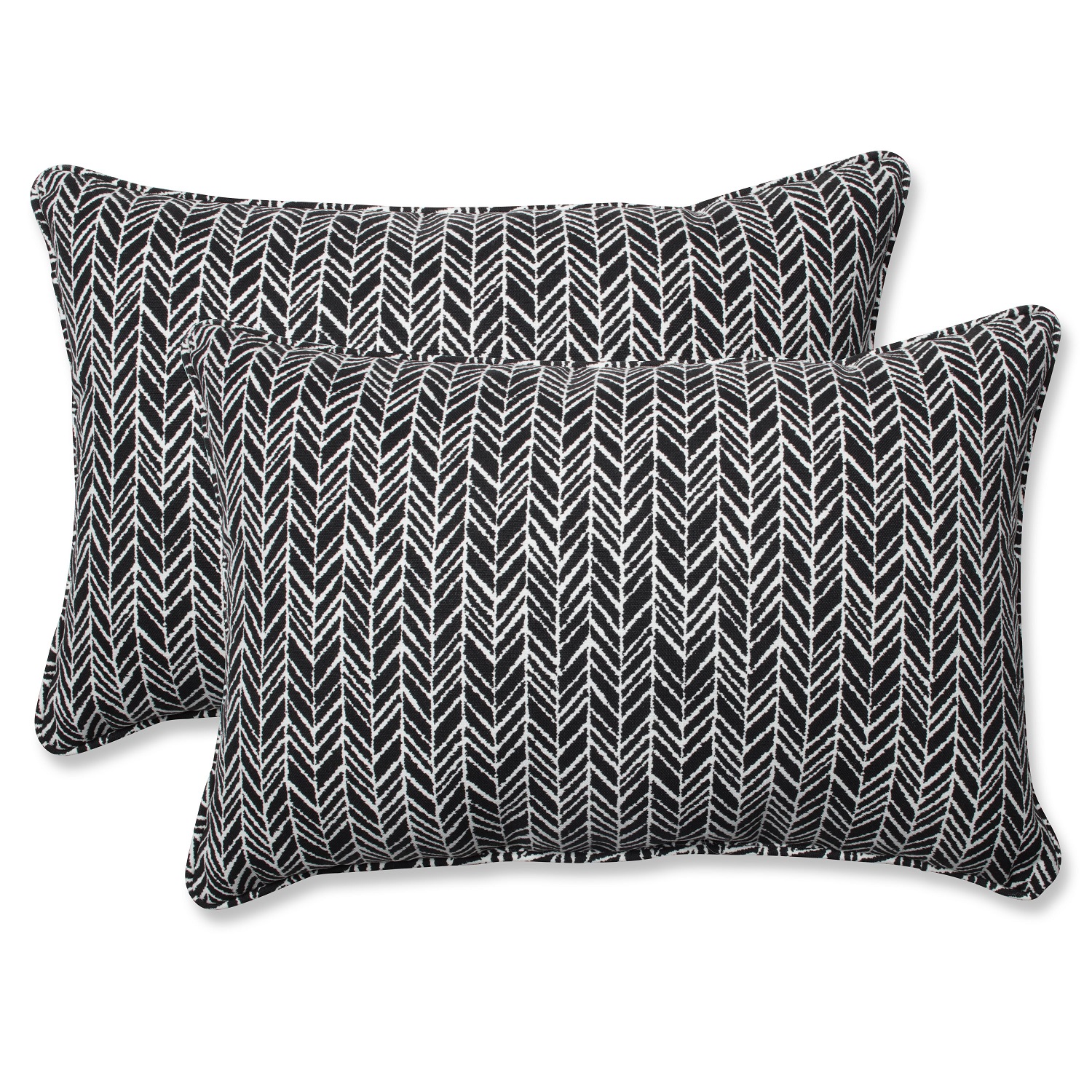 Pillow Perfect Set of 2 Black and Pearly White Corded Throw Pillows 24.5”
